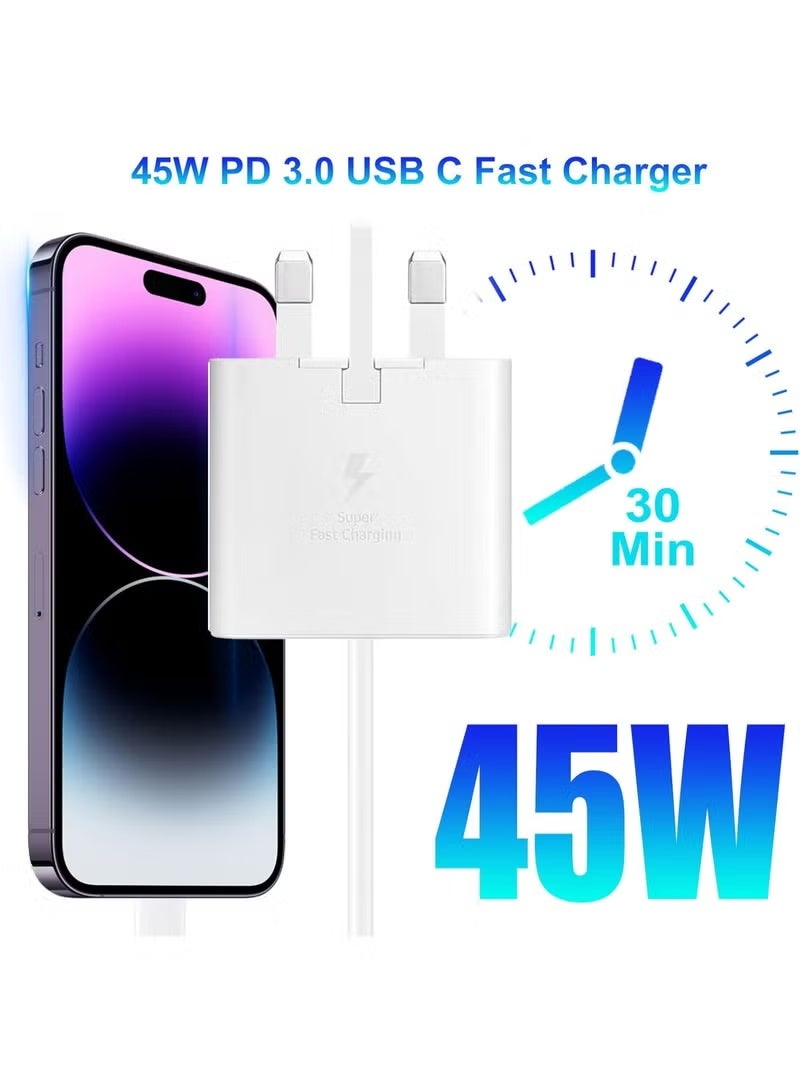 ELTRAZONE For Samsung 45w Fast Charger Type C Samsung Super Fast Charger 45W with 5FT USB-C Cable*2pcs, Android Charger for Samsung Galaxy S23 Ultra/S23/S23+/S22/S22 Ultra/S22+/Note 10/20/S20 (white-2pcs Cable) - Image 2
