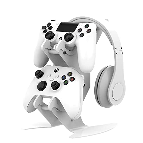 NBCP Controller Holder, Game Controller Headset Stand for Xbox Series X S/Xbox one / PS5 / PS4 / NS/PC/Headset, Aluminum Metal Headset Mount Universal Organizer for Video Game Accessories (White) - Image 1