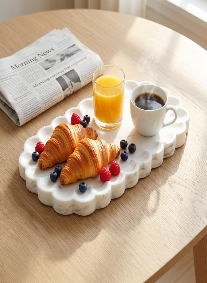 DECORAGE White Marble Serving Tray with Scalloped Edge | Decorative Platter for Jewelry, Vanity Organizer, Home Decor | Marble Tray for Decoration12 Inch - Image 5