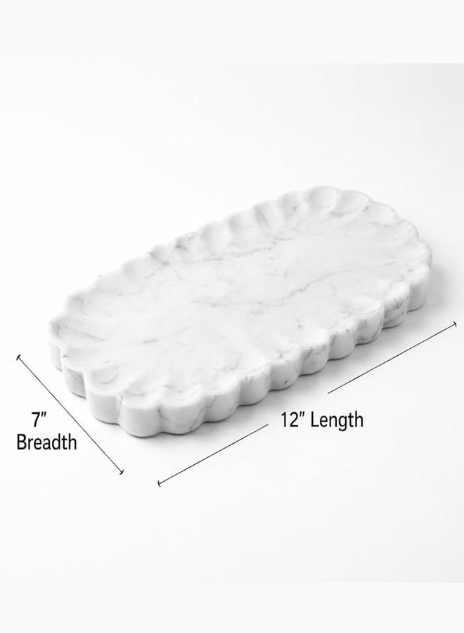 DECORAGE White Marble Serving Tray with Scalloped Edge | Decorative Platter for Jewelry, Vanity Organizer, Home Decor | Marble Tray for Decoration12 Inch - Image 2
