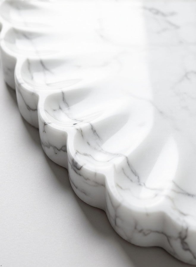 DECORAGE White Marble Serving Tray with Scalloped Edge | Decorative Platter for Jewelry, Vanity Organizer, Home Decor | Marble Tray for Decoration12 Inch - Image 3