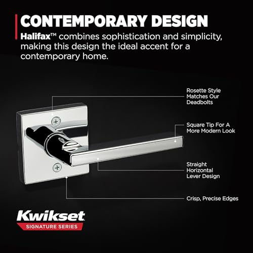 Kwikset Halifax Dummy Door Handle, Single Sided Lever for Closets, French Double Doors, and Pantry, Polished Chrome Non-Turning Reversible Interior Push/Pull Lever, Square Rose - Image 3