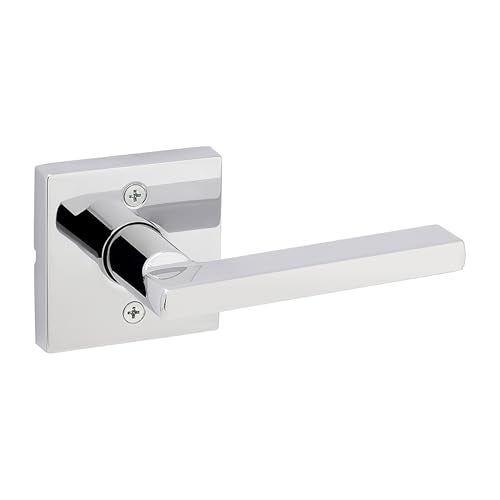 Kwikset Halifax Dummy Door Handle, Single Sided Lever for Closets, French Double Doors, and Pantry, Polished Chrome Non-Turning Reversible Interior Push/Pull Lever, Square Rose - Image 1