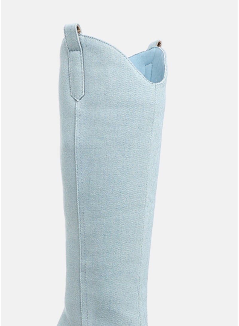 London Rag Metallic Cap Toe Denim Boots in Blue - Image 5