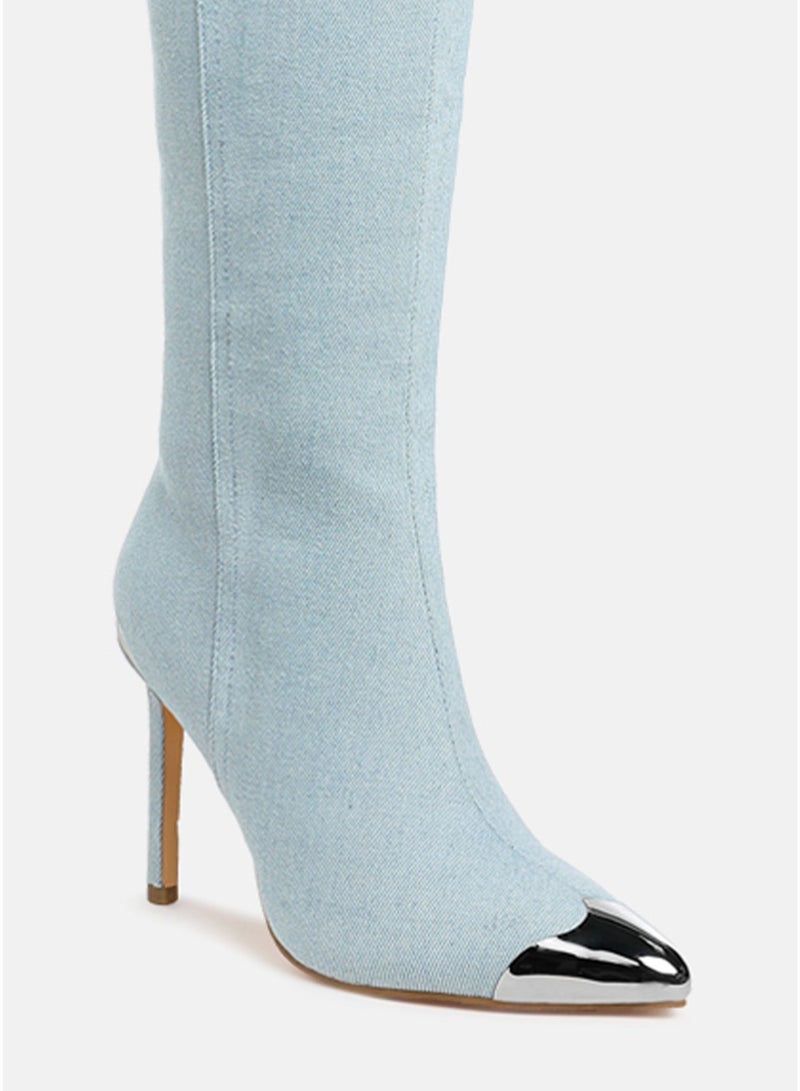 London Rag Metallic Cap Toe Denim Boots in Blue - Image 3