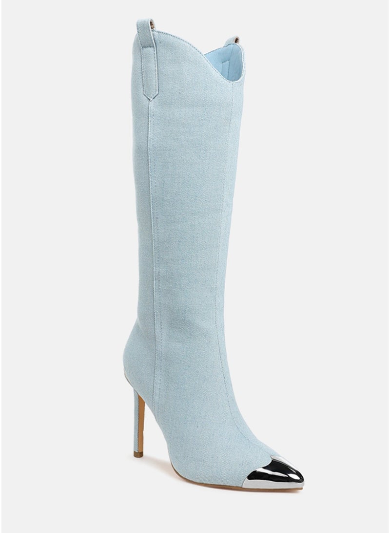 London Rag Metallic Cap Toe Denim Boots in Blue - Image 2