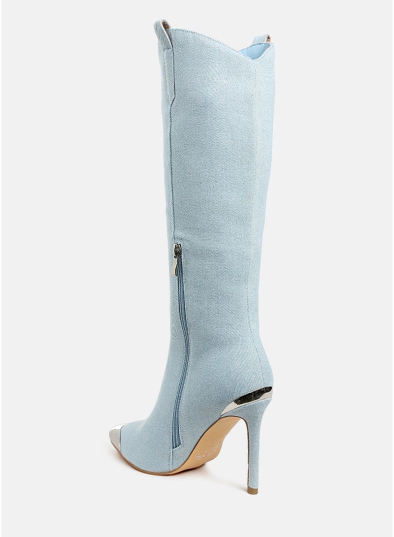 London Rag Metallic Cap Toe Denim Boots in Blue - Image 4