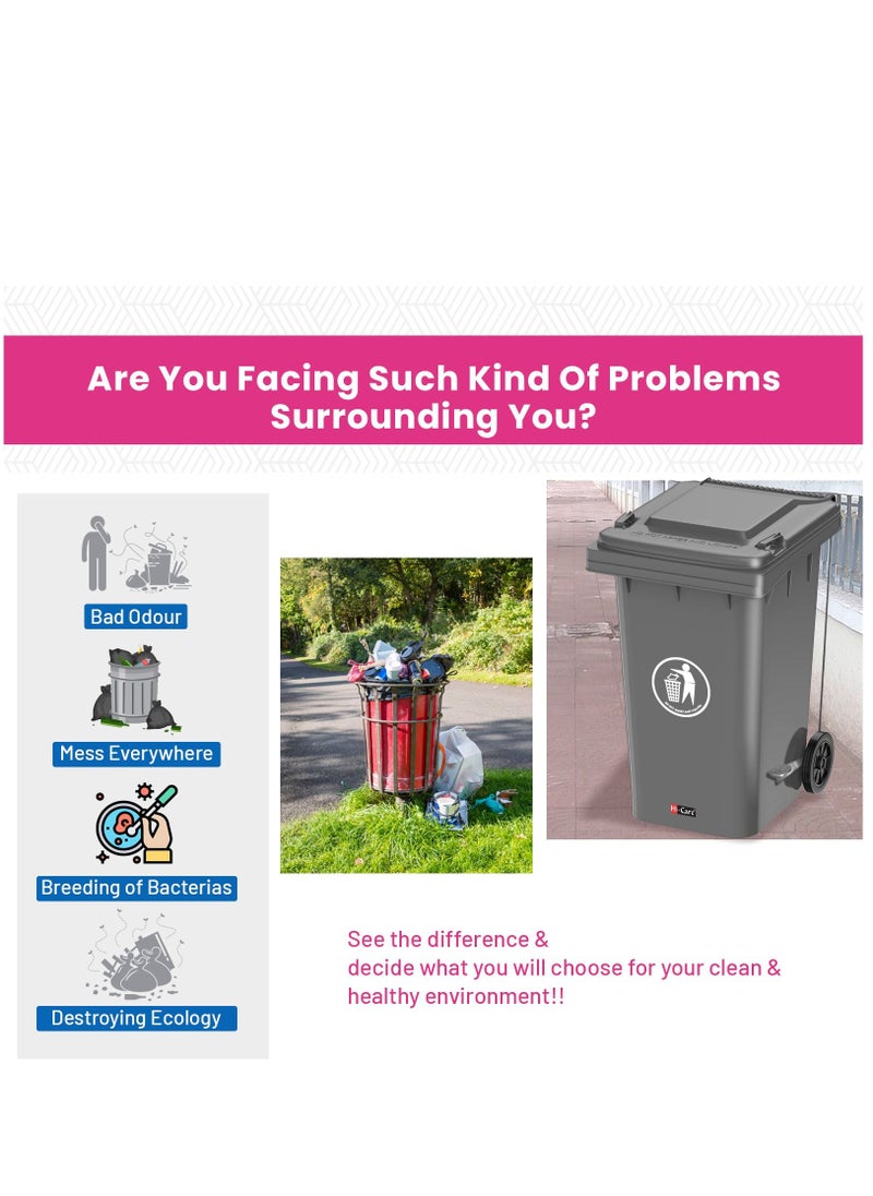 Hi Care - Heavy Duty Plastic Garbage Bin 120 Litre with Wheel and Pedal -Kitchen and Outdoor Recycle Trash Can, Large Industrial Waste Bin (Grey) - Image 1