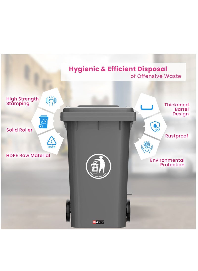 Hi Care - Heavy Duty Plastic Garbage Bin 120 Litre with Wheel and Pedal -Kitchen and Outdoor Recycle Trash Can, Large Industrial Waste Bin (Grey) - Image 1