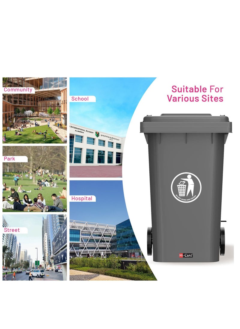 Hi Care - Heavy Duty Plastic Garbage Bin 120 Litre with Wheel and Pedal -Kitchen and Outdoor Recycle Trash Can, Large Industrial Waste Bin (Grey) - Image 1