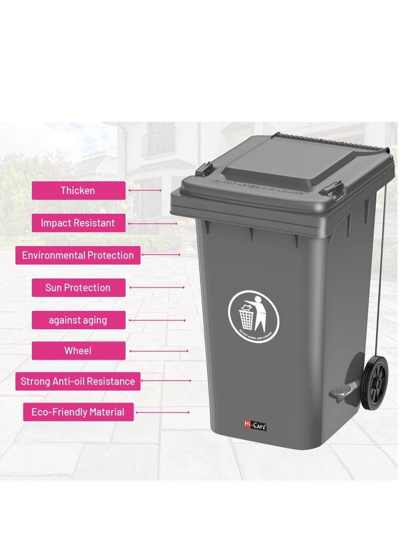 Hi Care - Heavy Duty Plastic Garbage Bin 120 Litre with Wheel and Pedal -Kitchen and Outdoor Recycle Trash Can, Large Industrial Waste Bin (Grey) - Image 1