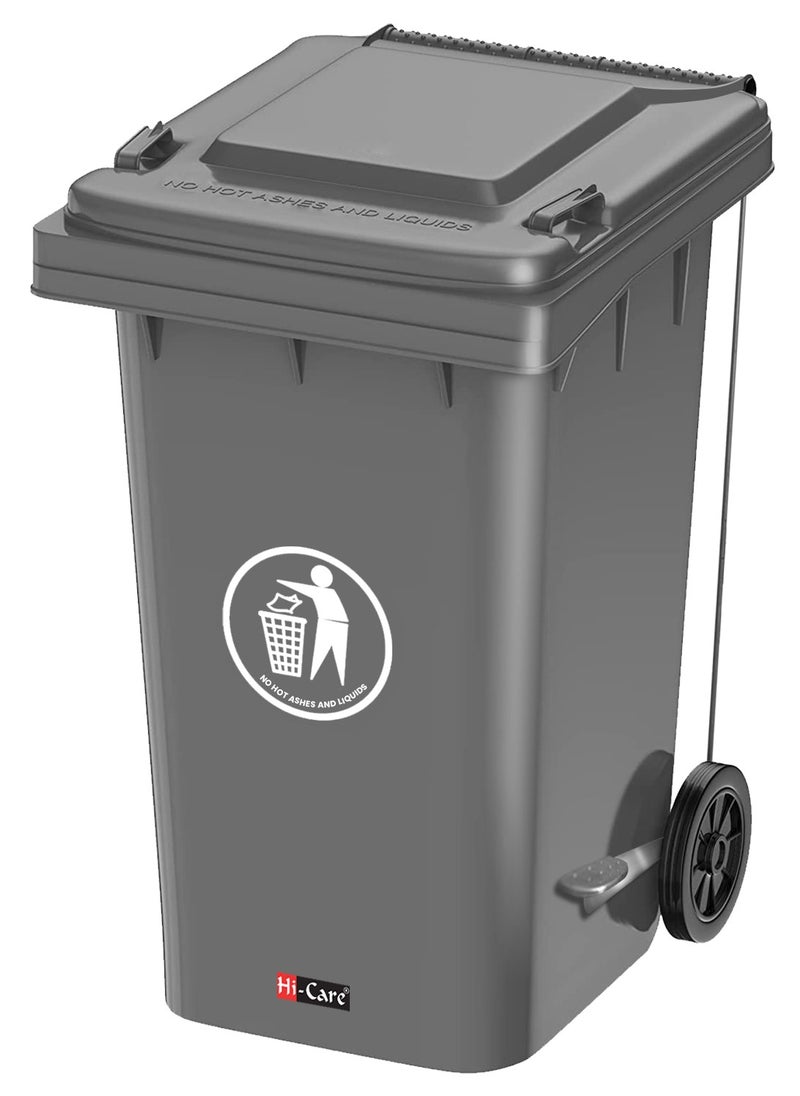 Hi Care - Heavy Duty Plastic Garbage Bin 120 Litre with Wheel and Pedal -Kitchen and Outdoor Recycle Trash Can, Large Industrial Waste Bin (Grey) - Image 1