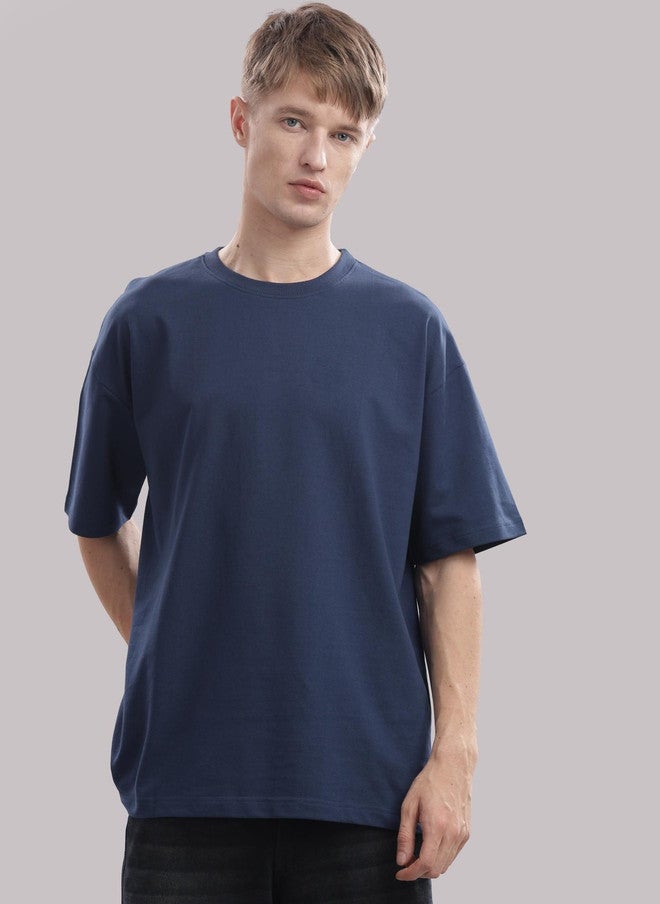OUTLAWS Men's Solid Round Neck Cotton Relaxed Fit T-Shirt in Blue | Color Lock Technology | No Shrinkage | Soft, Breathable & Comfortable Casual Wear - Image 1