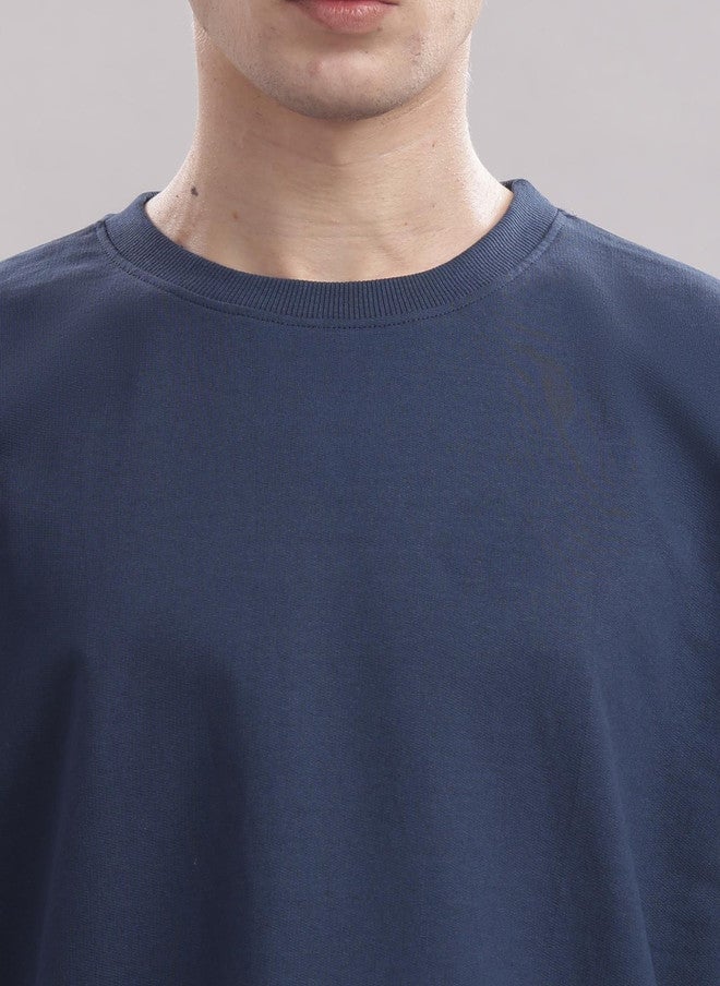 OUTLAWS Men's Solid Round Neck Cotton Relaxed Fit T-Shirt in Blue | Color Lock Technology | No Shrinkage | Soft, Breathable & Comfortable Casual Wear - Image 2
