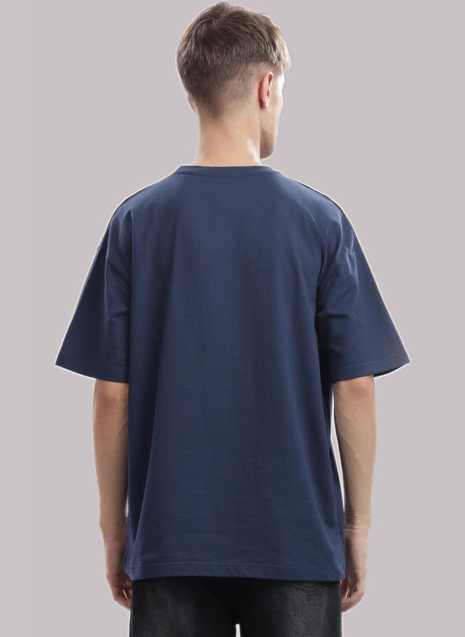 OUTLAWS Men's Solid Round Neck Cotton Relaxed Fit T-Shirt in Blue | Color Lock Technology | No Shrinkage | Soft, Breathable & Comfortable Casual Wear - Image 4