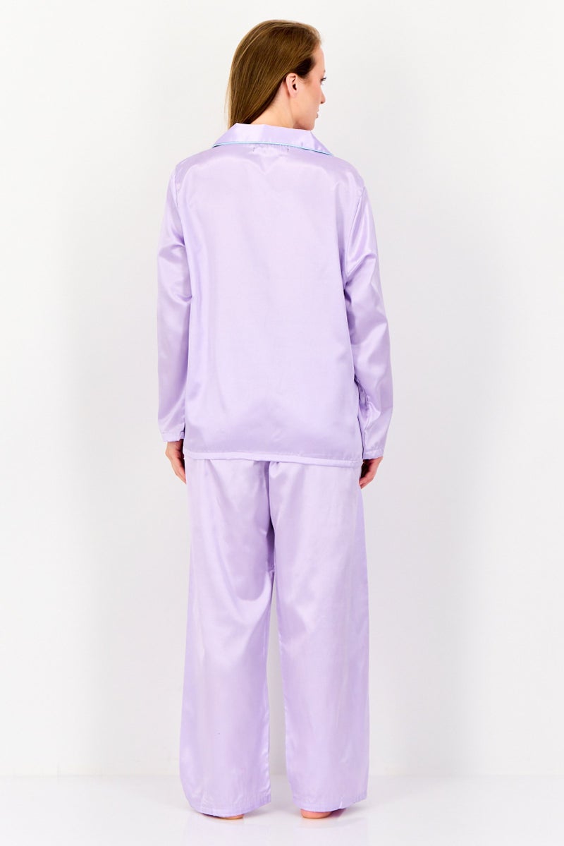 bebe Women 2 Pcs Solid Long Sleeve Pyjama Set, Purple - Image 4