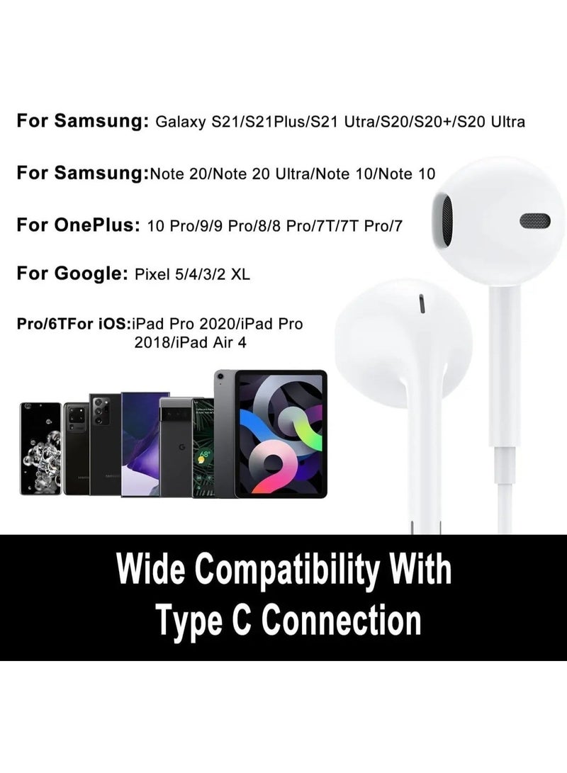 USB-C Wired Earphones with Mic & Volume Control Noise Isolation, Built-in DAC Chip – Compatible with iPhone 15/16/17 Series, Samsung Galaxy S25/S24/S23/S22 Ultra Note 10/20, Pixel 7/6/5/4 & All USB-C Devices - Image 3