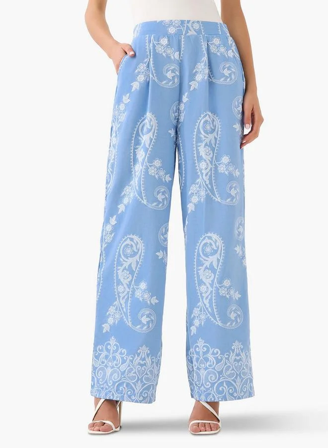 سبلاش فيڤ Wide-Leg Paisley Print Pleated Trousers