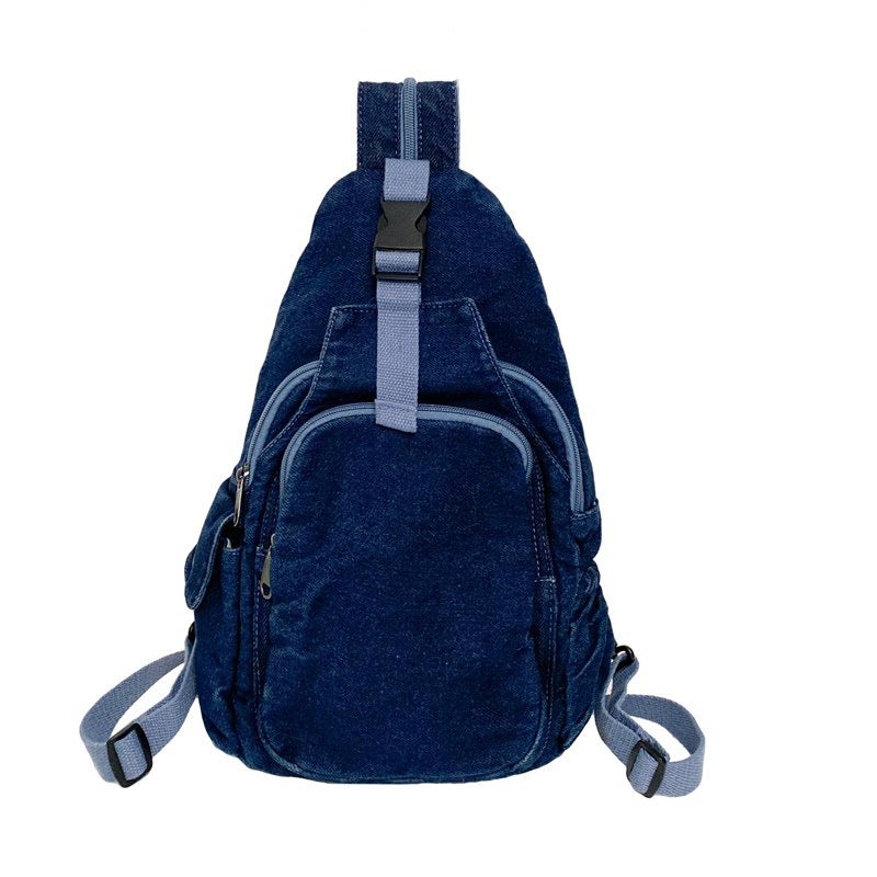 New Simple Denim Chest Bag Women'S Dual-Use Bag Retro Casual Small Backpack Canvas Lightweight Washed Cloth Bag - Image 1