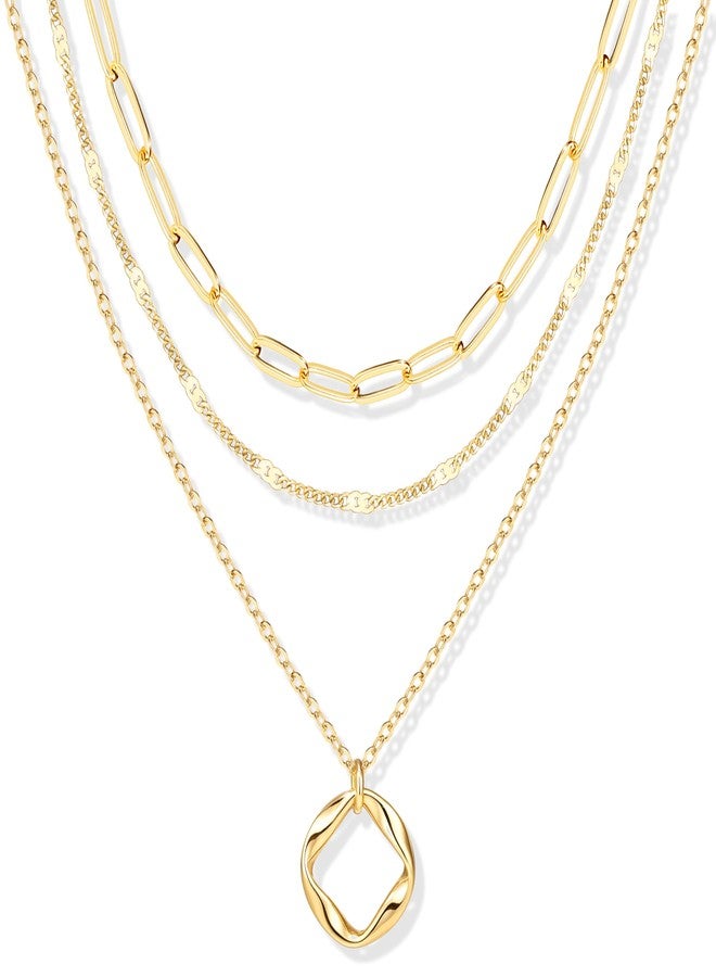 Poxtex قلادات متعددة الطبقات للنساء، قلادات شوكر رقيقة مطلية بالذهب عيار 14 قيراطًا قابلة للتكديس للنساء، طقم مجوهرات عصري متعدد الطبقات بسلسلة مشبك ورق دائري، هدايا - Image 1