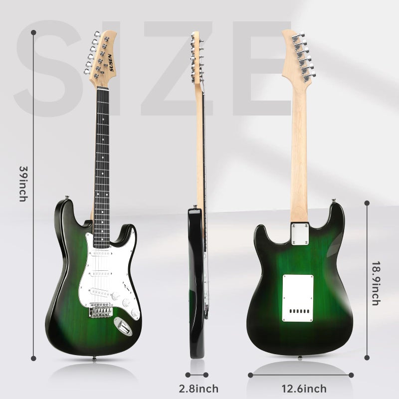 SUSEN Electric Guitar, 39 Inch Solid Full-size Electric Guitar S-S-S Pickups Starter Kit Includes Amplifier, Bag, Digital Tuner, Strap, String, Cable, Picksï¼ŒMini AMPï¼ˆGreen (Green) - Image 5