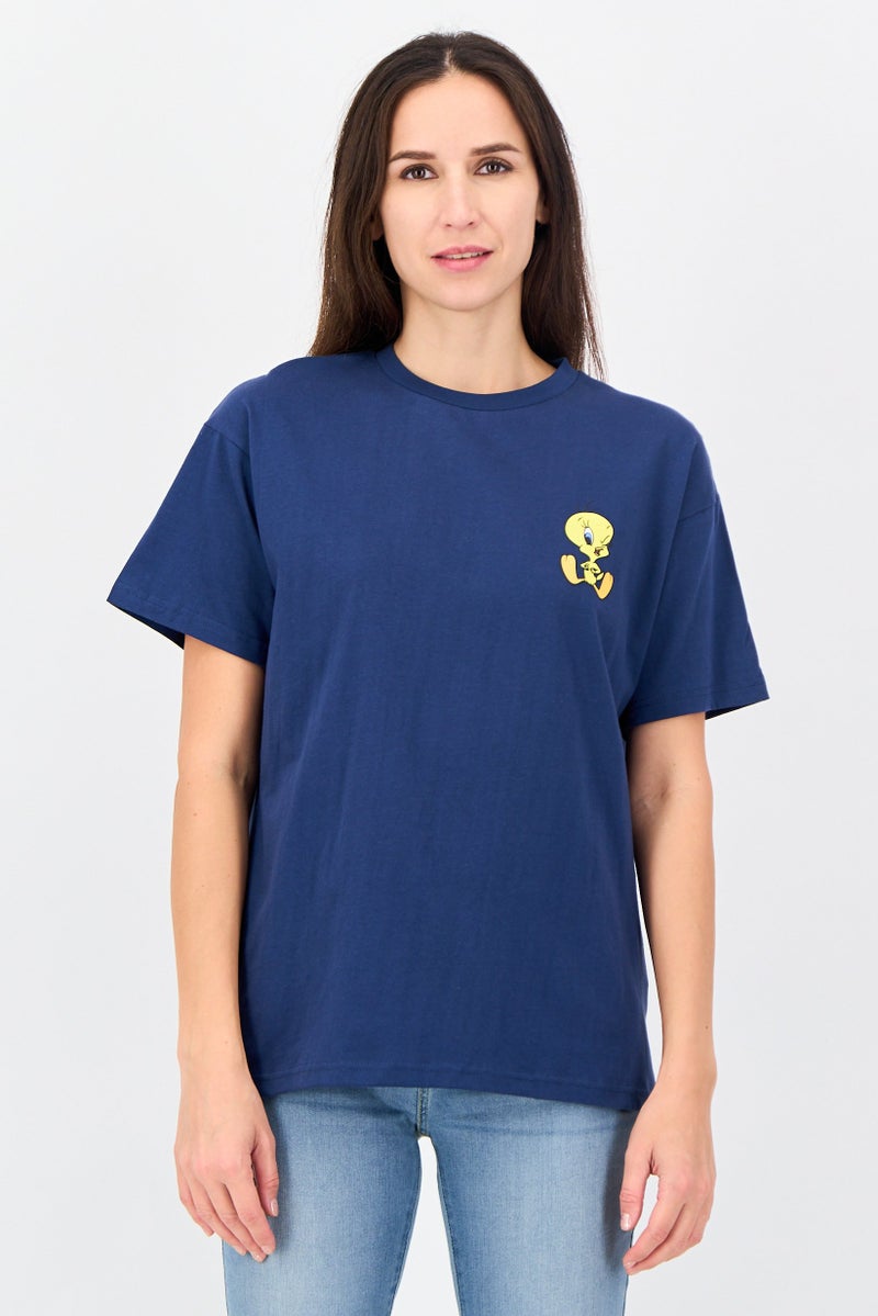 Disney Looney Tunes Women Crew Neck Short Sleeve Graphic T-Shirt, Blue - Image 1