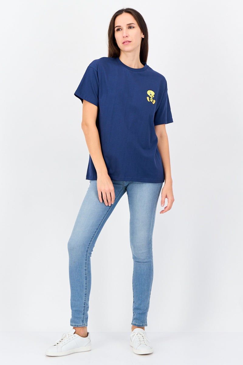 Disney Looney Tunes Women Crew Neck Short Sleeve Graphic T-Shirt, Blue - Image 4