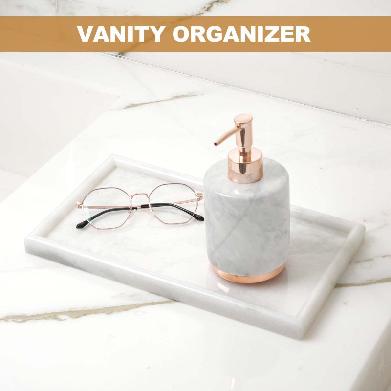 Koville African Natural Marble Tray, 12"x7" Coffee Table Vanity/Decorative Tray for Jewerly, Watch, Perfume Candle Tray for Bedroom/Bathroom/Kitchen Countertop - Image 5