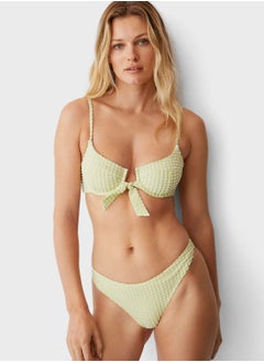 Knot Front Textured Bikini Top