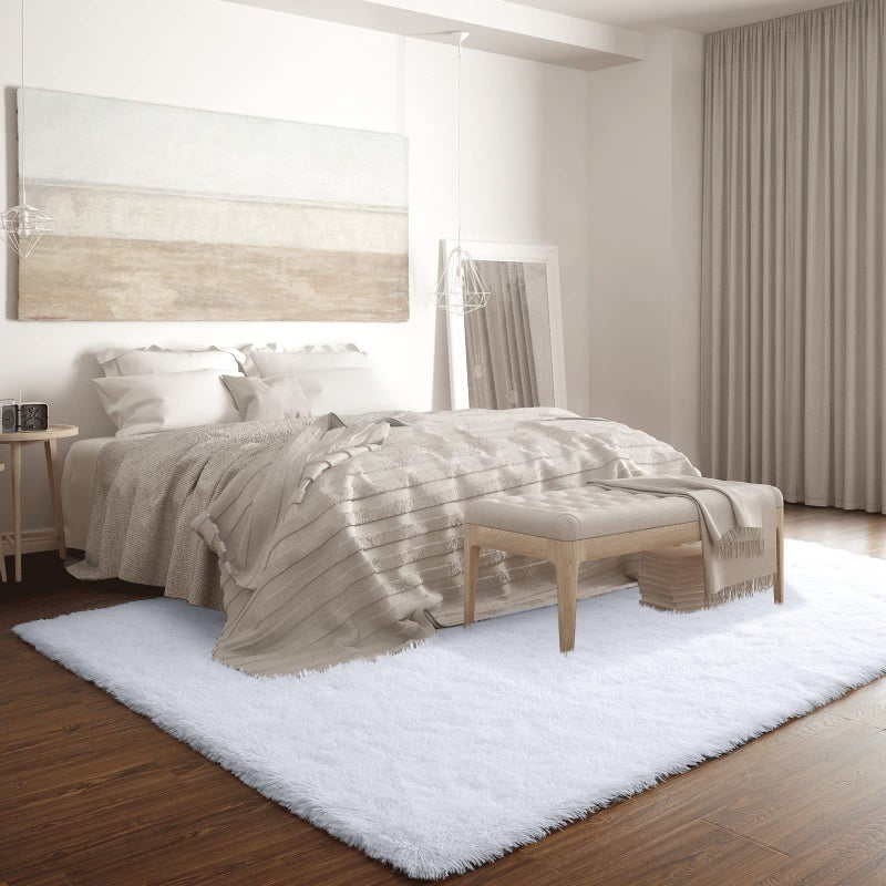 Merelax Modern Soft Fluffy Large Shaggy Rug for Bedroom Livingroom Dorm Kids Room Indoor Home Decorative, Non-Slip Plush Furry Fur Area Rugs Comfy Nursery Accent Floor Carpet 4'x6' White - Image 2