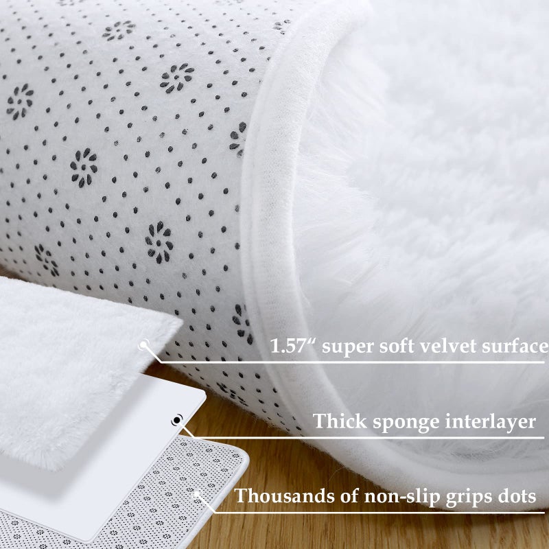 Merelax Modern Soft Fluffy Large Shaggy Rug for Bedroom Livingroom Dorm Kids Room Indoor Home Decorative, Non-Slip Plush Furry Fur Area Rugs Comfy Nursery Accent Floor Carpet 4'x6' White - Image 5
