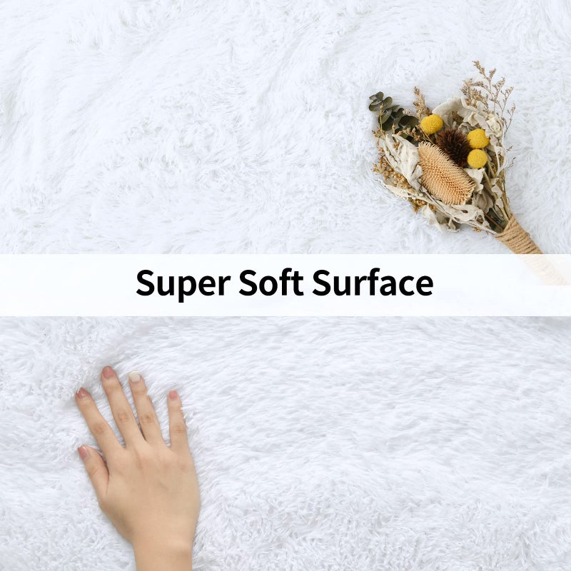 Merelax Modern Soft Fluffy Large Shaggy Rug for Bedroom Livingroom Dorm Kids Room Indoor Home Decorative, Non-Slip Plush Furry Fur Area Rugs Comfy Nursery Accent Floor Carpet 4'x6' White - Image 4