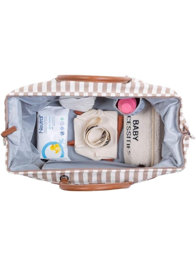 erorex Mommy Bag Stripes Diaper Changing Big Bag Nude Terracotta - Image 4