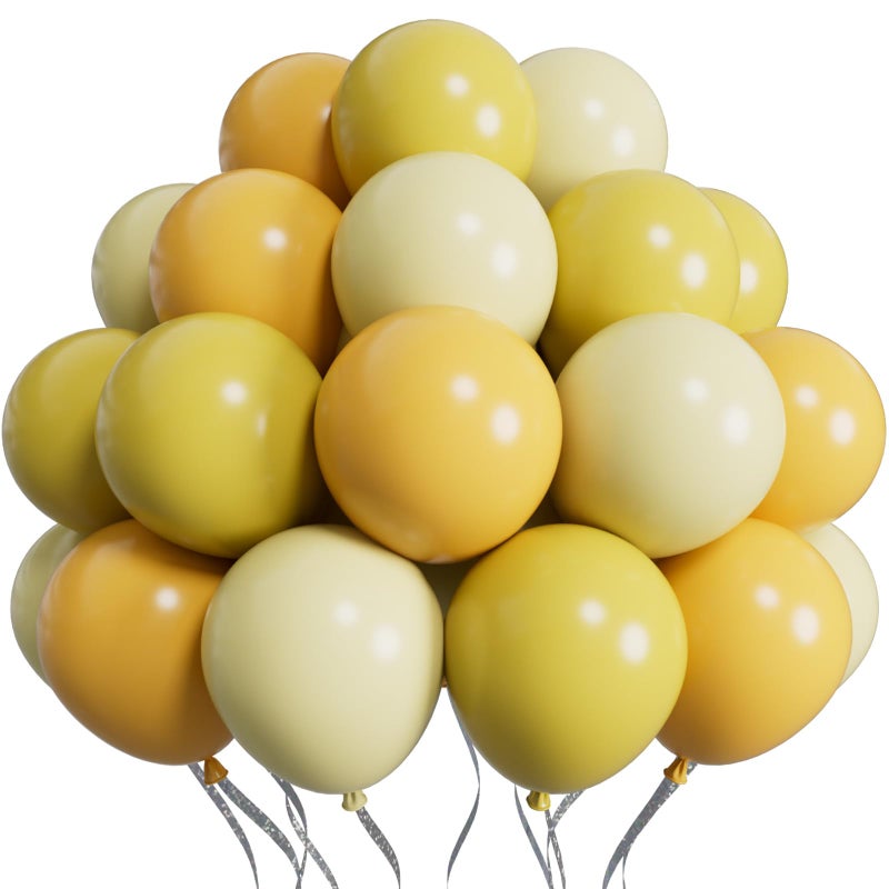 SUWEN Mustard Yellow Balloons 60Pcs12 inch Mustard Neon Light Yellow Latex Balloons for Sunflower Bee Birthday Bridal Shower Party Decorations - Image 3