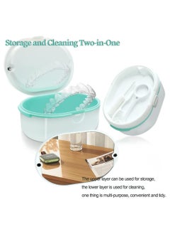 SYOSI Dentures Cup Case SYOSI Denture Cups for Soaking Dentures for Cleaning Household Office Travel Denture Cup Denture Bath Box Double Layer Dry and Wet Separation Portable False Teeth Container  - Image 2