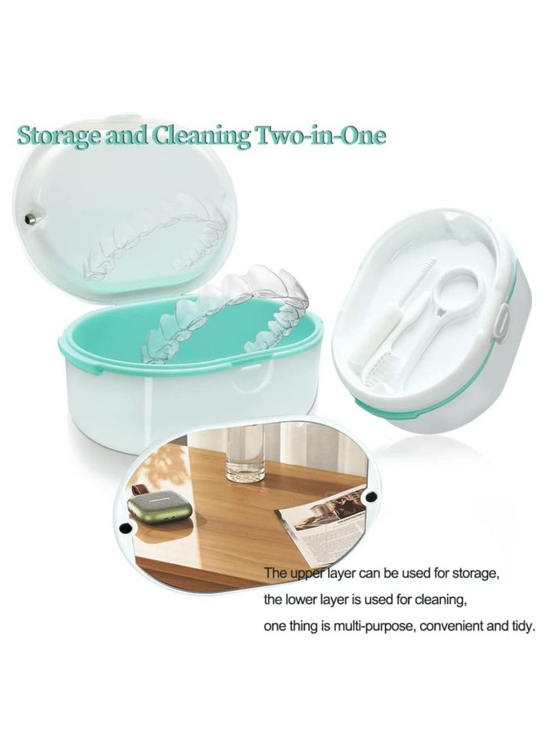 SYOSI Dentures Cup Case SYOSI Denture Cups for Soaking Dentures for Cleaning Household Office Travel Denture Cup Denture Bath Box Double Layer Dry and Wet Separation Portable False Teeth Container  - Image 2