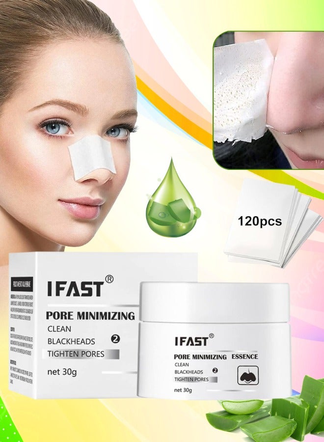iFast قناع تقليص المسام وإزالة الرؤوس السوداء من الأنف، قناع تقشير الوجه المنقي مع 60 شريحة لتنظيف المسام وشدها وإزالة الرؤوس السوداء من نباتات الأنف وشرائط المسام 30 جرام - Image 1