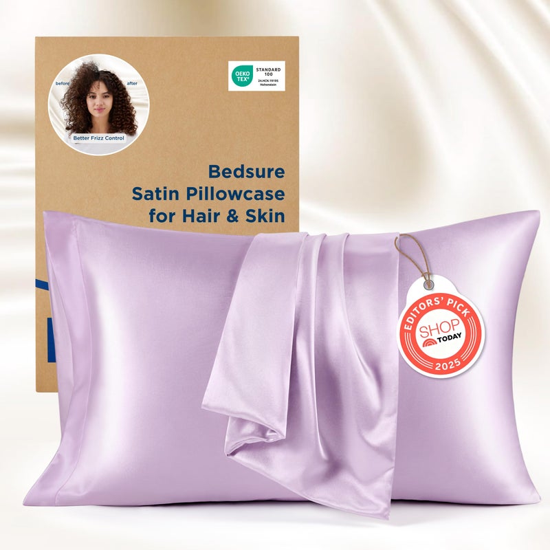 Bedsure King Size Satin Pillowcase Set of 2 - Lavender Silky Pillow Cases for Hair and Skin with Envelope Closure, Similar to Silk Pillow Cases, Gifts for Women Men, 20x36 Inches, 2pcs - Image 1
