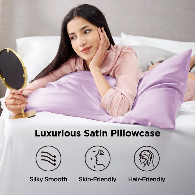 Bedsure King Size Satin Pillowcase Set of 2 - Lavender Silky Pillow Cases for Hair and Skin with Envelope Closure, Similar to Silk Pillow Cases, Gifts for Women Men, 20x36 Inches, 2pcs - Image 3