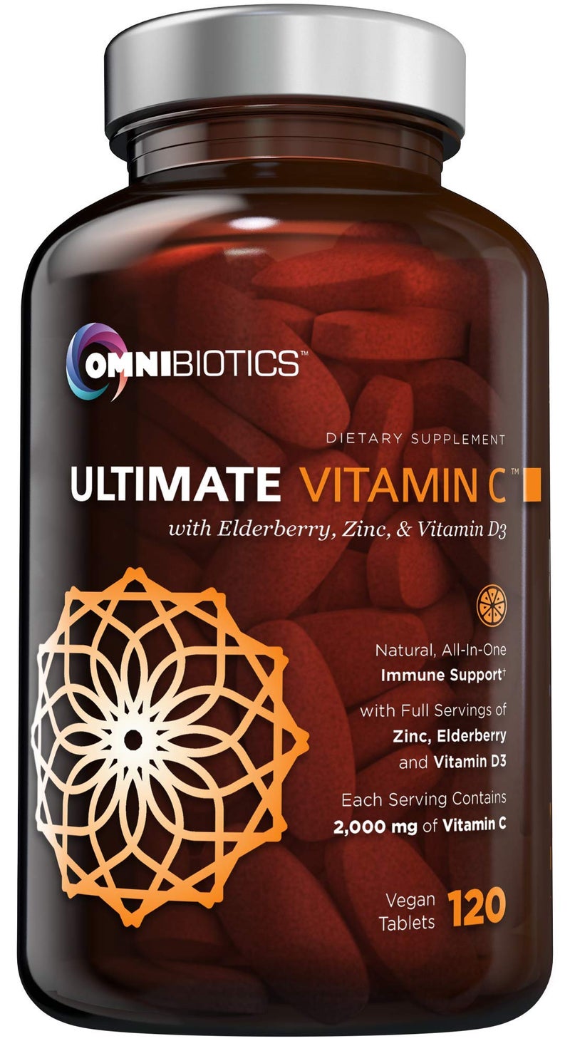 Ultimate Vitamin C Supplement 2000mg with Zinc Elderberry Extract D3 High Potency Vitamin C for Immune Support Antioxidant and Collagen Booster NonGMO Gluten Free 120 Vegan Tablets