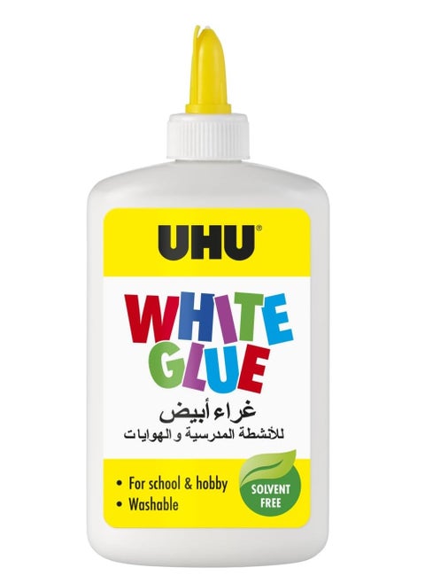 UHU صمغ ابيض 245 مل، صمغ للحرف اليدوية الخالي من المذيبات للمرح الابداعي. ورق لاصق وورق مقوى ولباد والمنسوجات والريش واللؤلؤ والخشب والمواد الطبيعية وما الى ذلك.