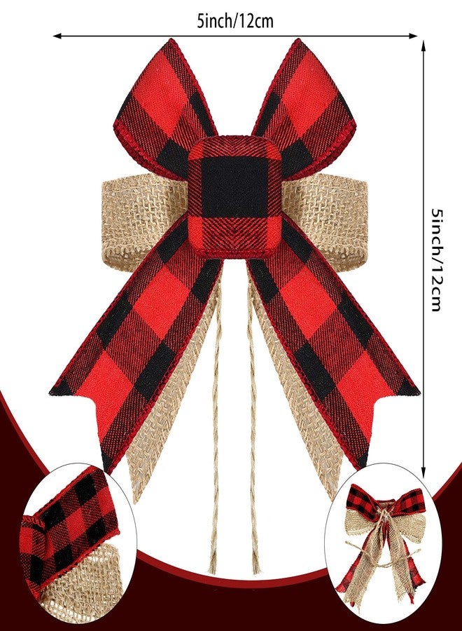 MTLEE 12-Piece Buffalo Plaid Burlap Bows Christmas Wreath Topper & Ornaments for Wedding, Birthday Party, 4.7 Inch (Red-Black Plaid) - Image 3