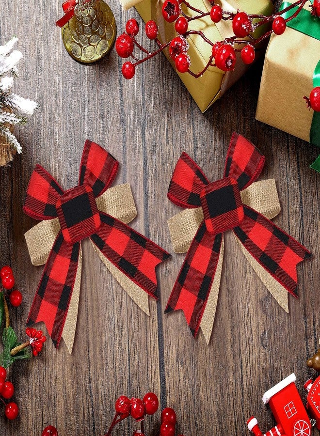 MTLEE 12-Piece Buffalo Plaid Burlap Bows Christmas Wreath Topper & Ornaments for Wedding, Birthday Party, 4.7 Inch (Red-Black Plaid) - Image 2