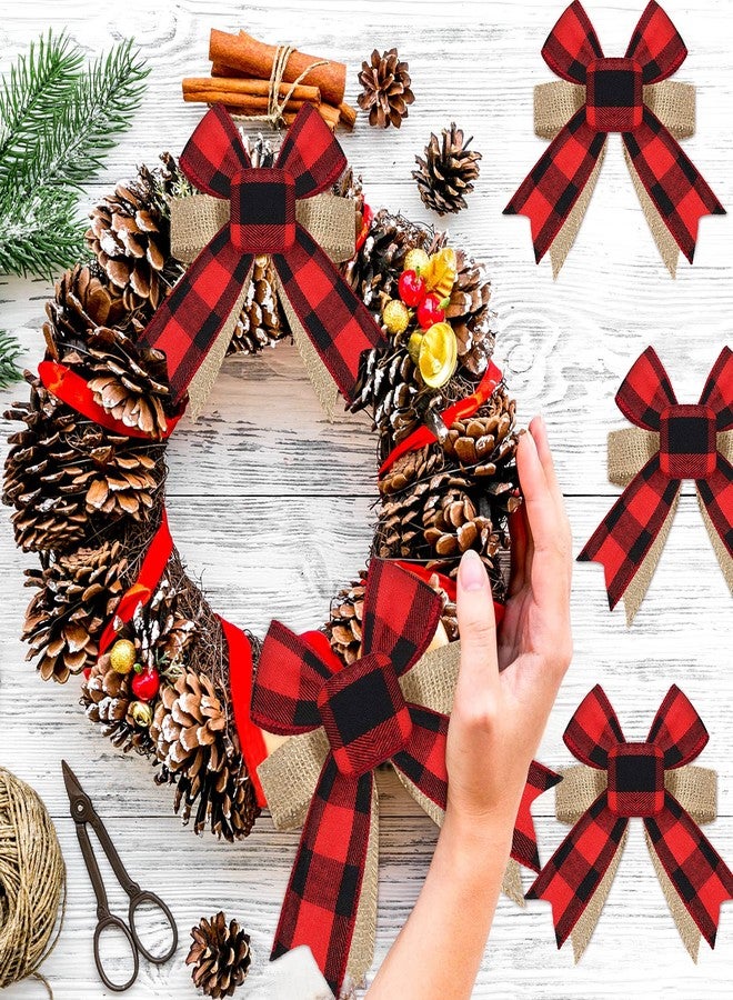 MTLEE 12-Piece Buffalo Plaid Burlap Bows Christmas Wreath Topper & Ornaments for Wedding, Birthday Party, 4.7 Inch (Red-Black Plaid) - Image 4