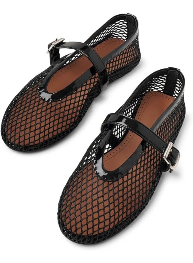 عاليا باريس حذاء باليه مسطح من ألايا بتصميم شبكي - أسود - Image 1