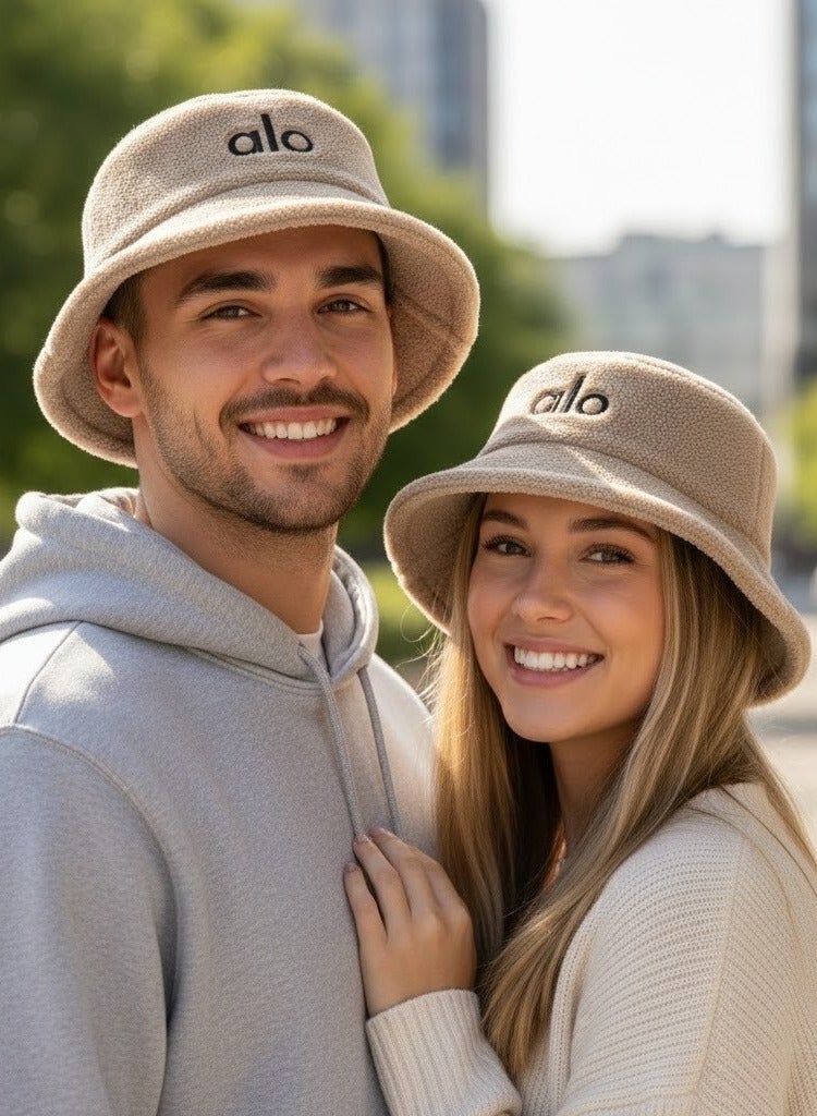 ألو قبعة بوكت شتوية فرو فاخرة بشعار Alo – خامة ناعمة ودافئة، تصميم عصري أنيق للجنسين، مثالية للشتاء والخروجات اليومية مع ستايل كاجوال مميز(بيج) - Image 4