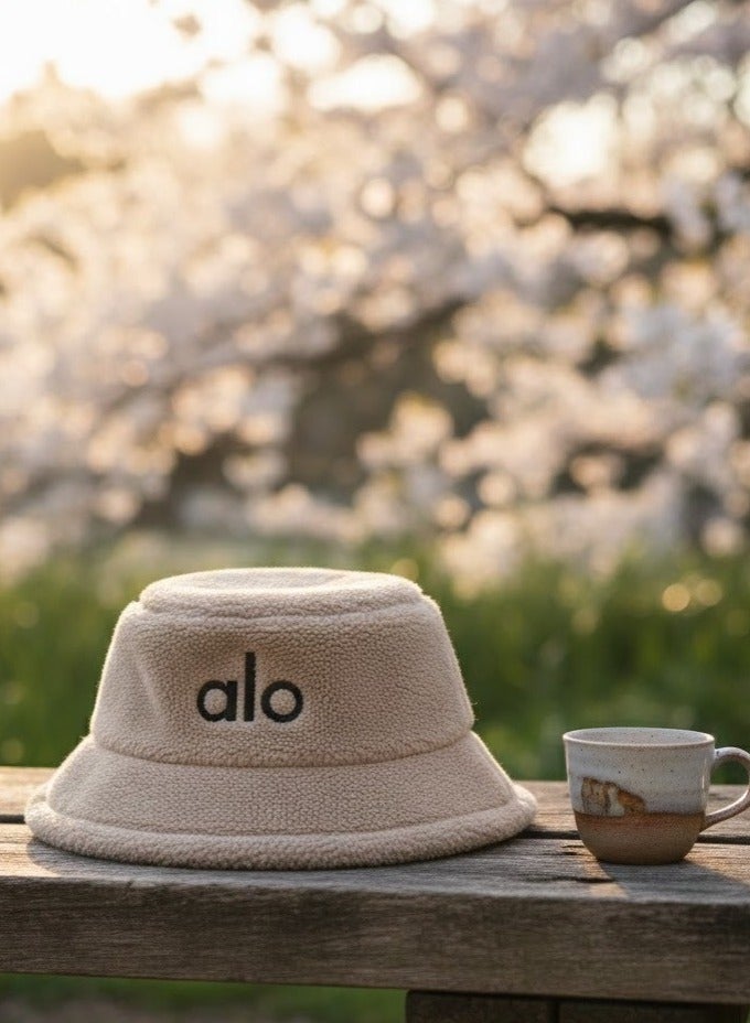 ألو قبعة بوكت شتوية فرو فاخرة بشعار Alo – خامة ناعمة ودافئة، تصميم عصري أنيق للجنسين، مثالية للشتاء والخروجات اليومية مع ستايل كاجوال مميز(بيج) - Image 5