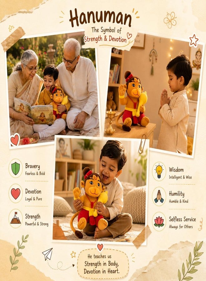 AVSHUB Lord Hanuman Plush Toy Cute Bajrang Bali Soft Doll with Gada Stuffed Baby Hanuman with Soft Plush Toy, Best Return Gift for Infants, Toddlers & Kids (Medium - 25 Cm, Without Music) - Image 5