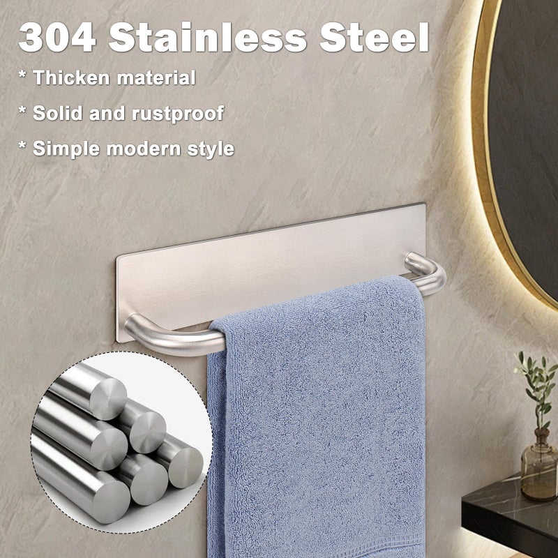 Livabber Self Adhesive Hand Towel Holder- 304 Stainless Steel Hand Towel Bar for Bathroom Kitchen Stick on Wall, Towel Ring No Drilling, 9 Inch (Brushed Nickel) - Image 3