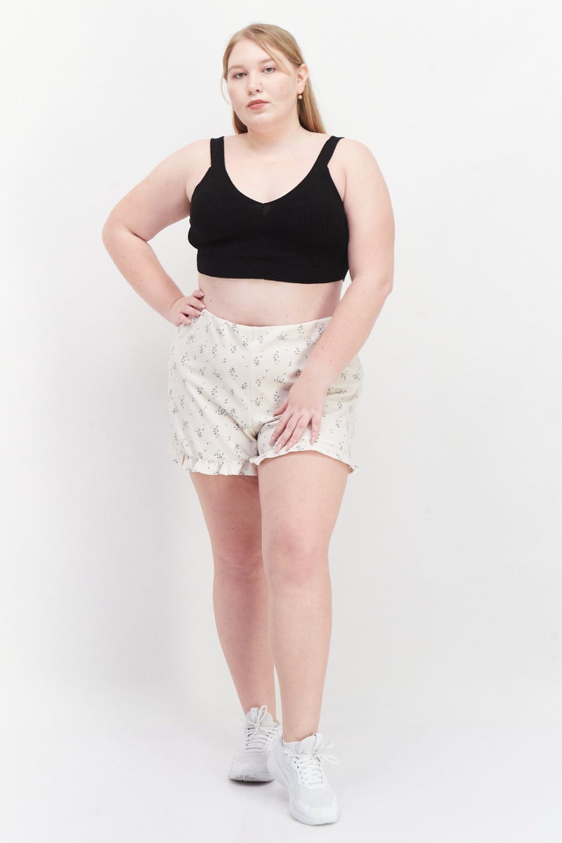 RIVER ISLAND Women Plus Size Floral Pattern Basic Shorts, Beige Combo  - Image 3